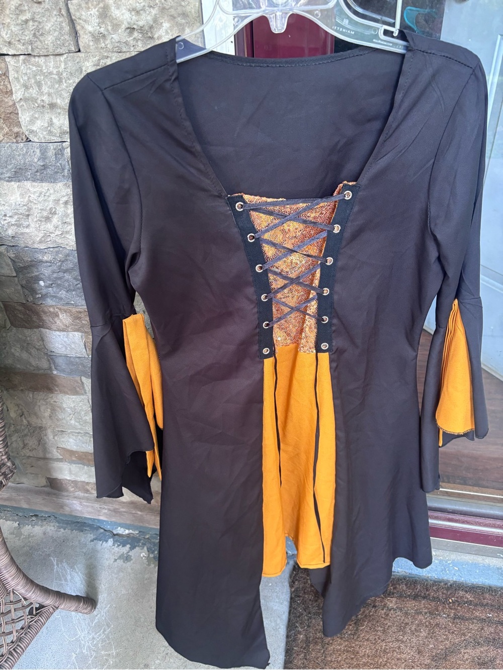 Women’s Black Orange Witch Halloween Costume Dress Lace Up Sequin Medium M
